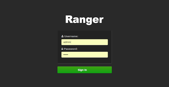 Ranger login page.
