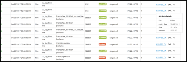 Ranger Console Audit tab, Access sub-tab, showing tag attribute details
