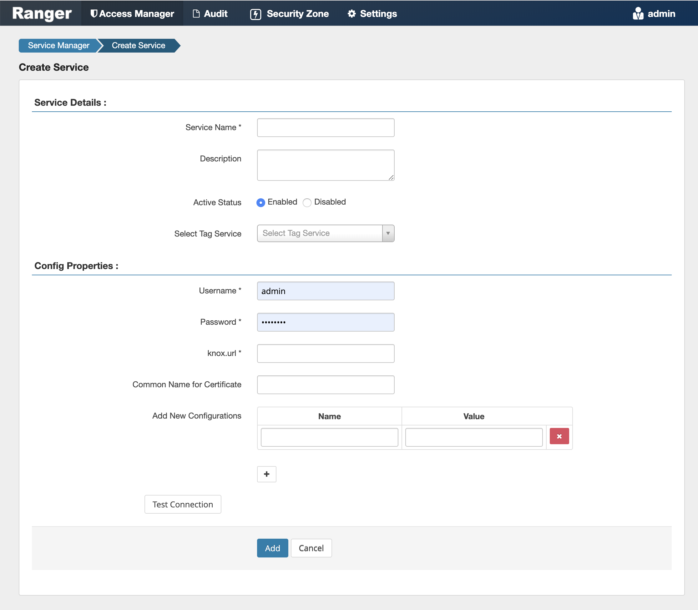 Ranger > Create Service page.
