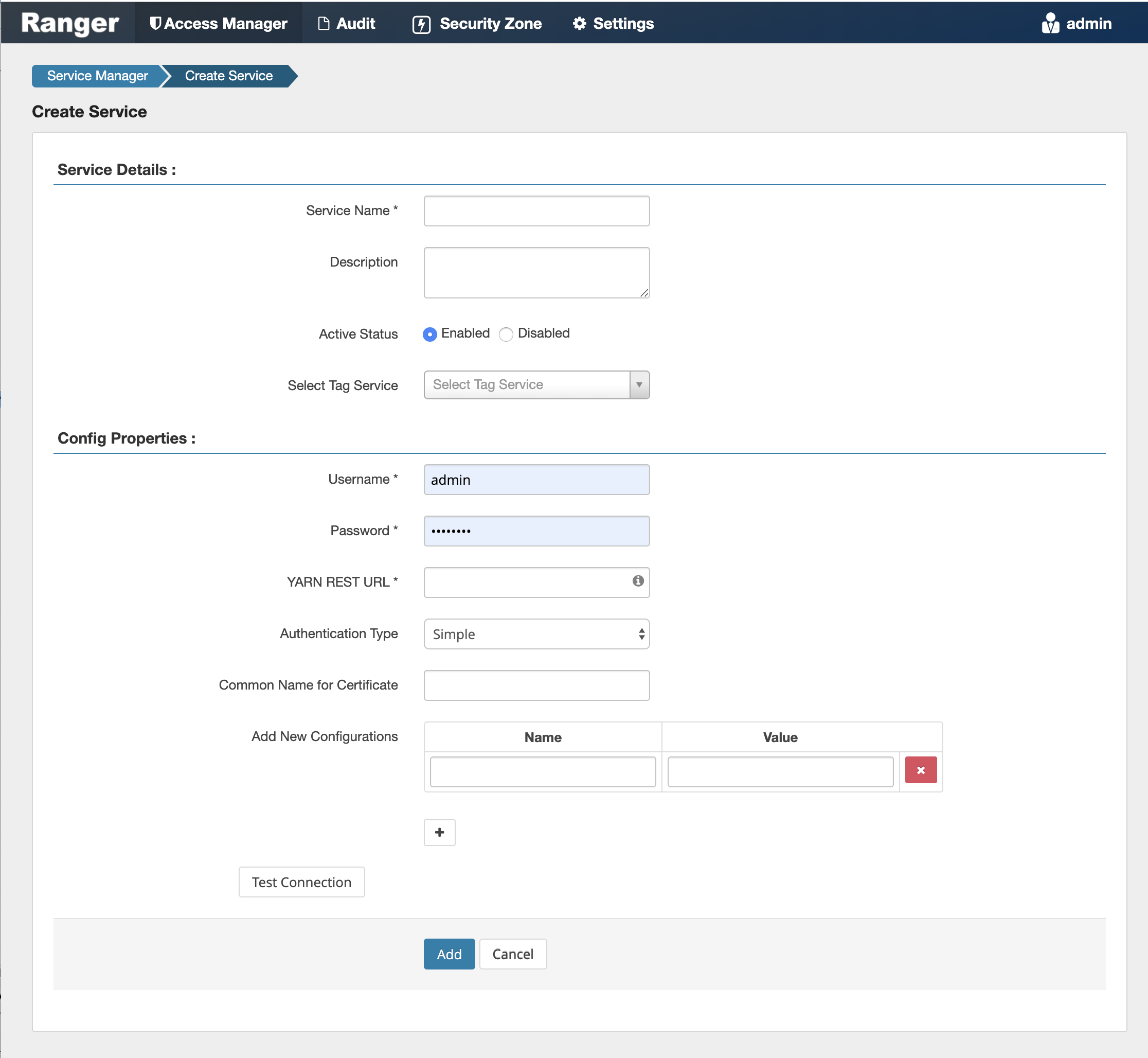Ranger > Create Service page.