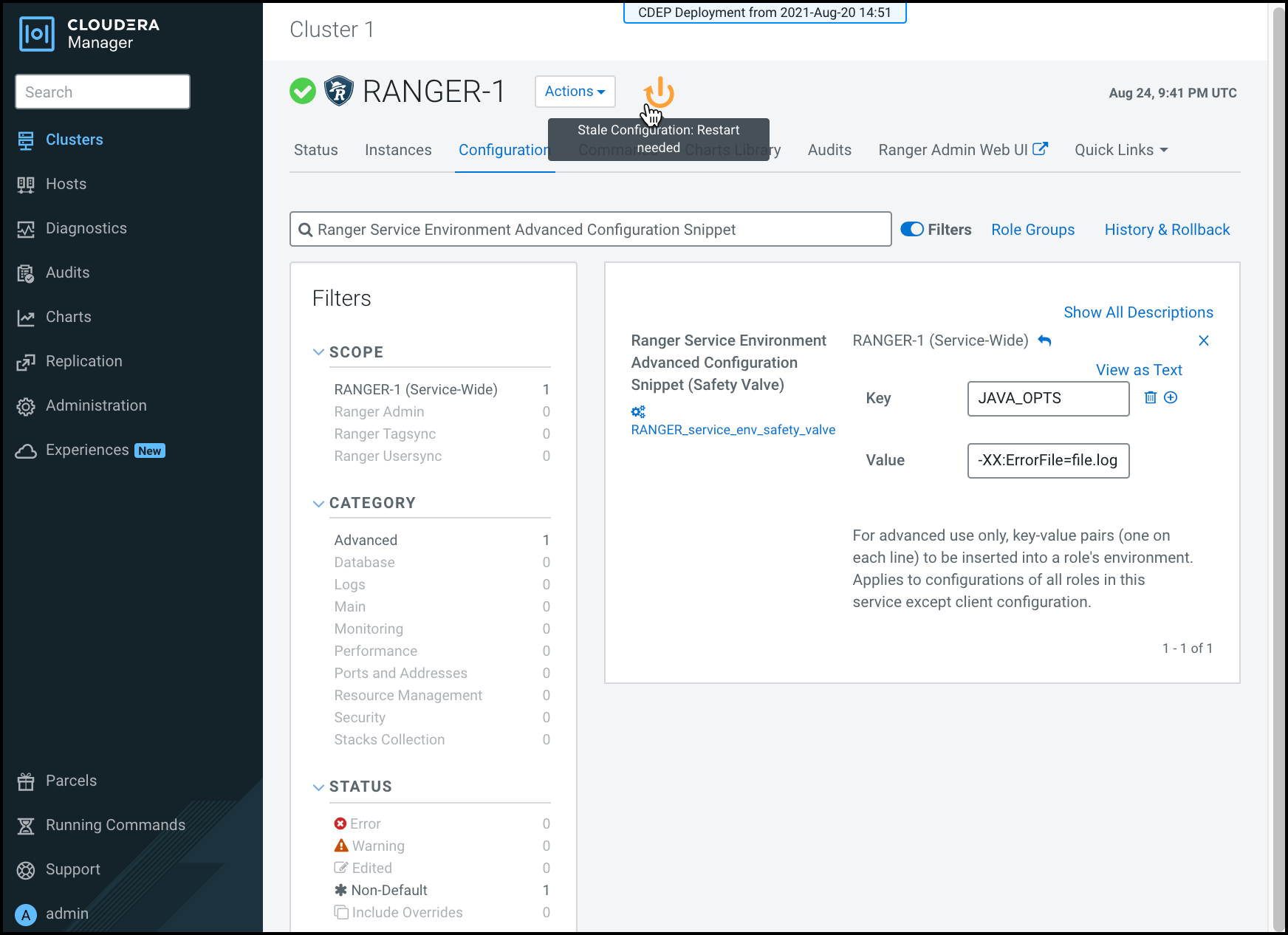 Stale Configs after passing JVM options - Restart Ranger