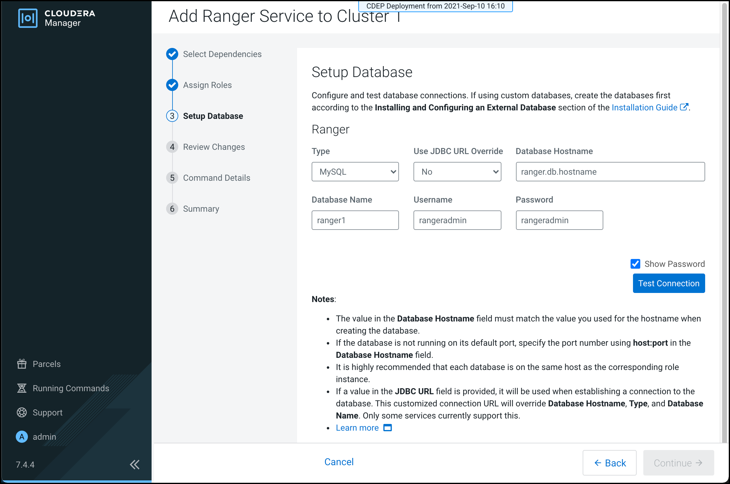 Adding Ranger service with an existing database