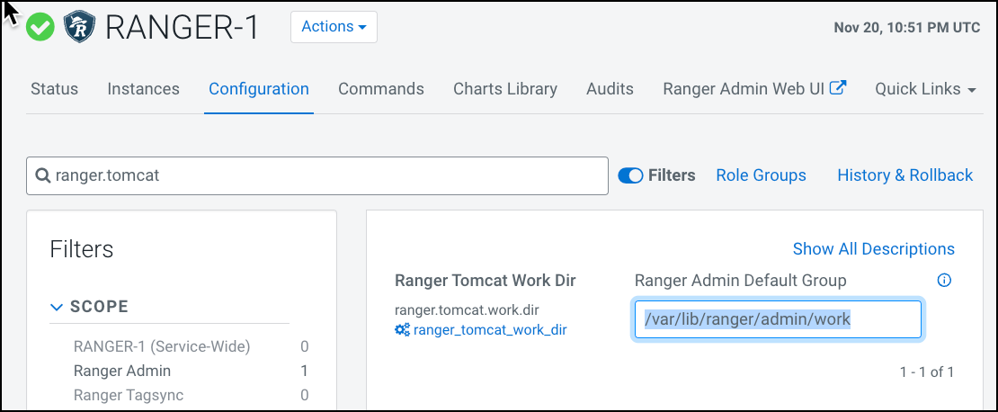 Editing the Ranger Admin Tomcat Server Work Directory Path