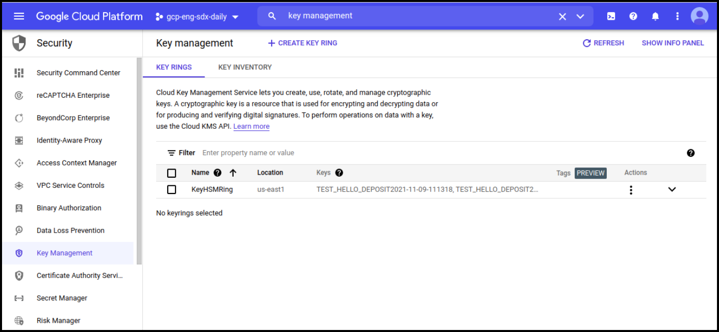 Creating a key ring in Google Cloud Platform