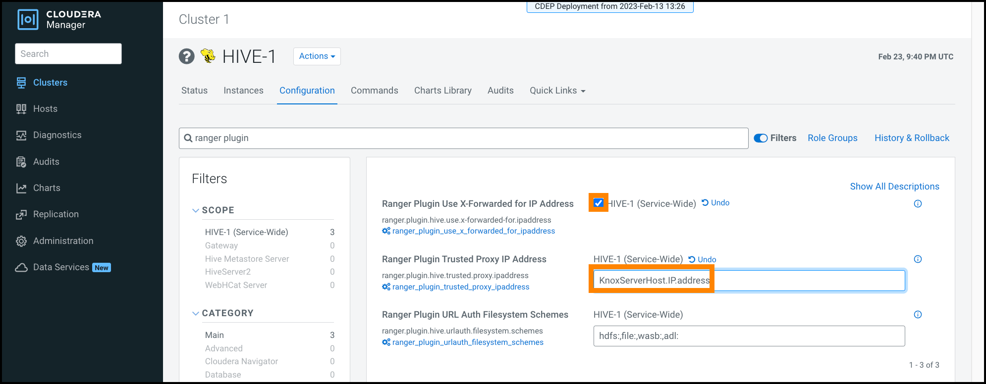 Setting a Ranger Plugin to x-Forwarded for the Knox Proxy Server Address