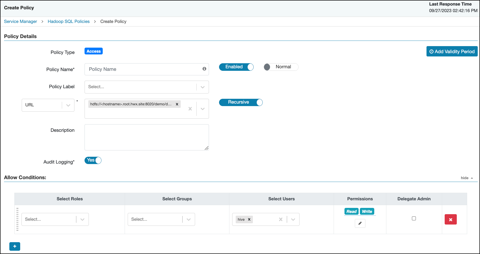 Creating a Hive Authorizer URL Policy