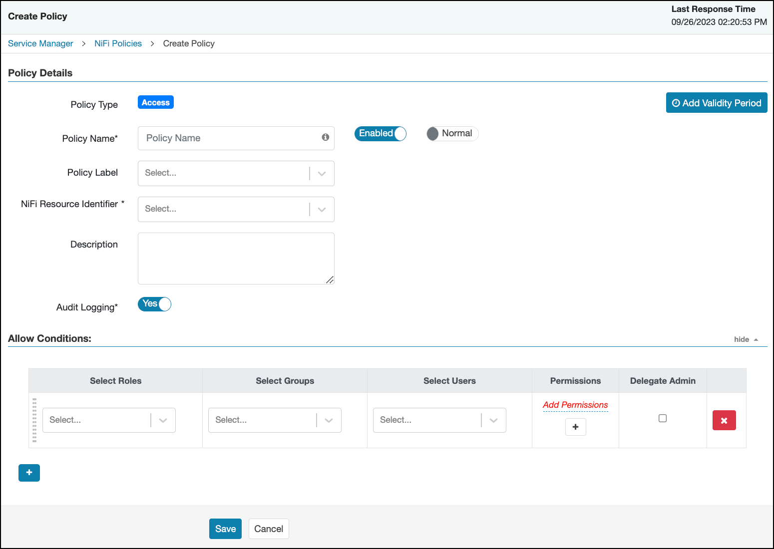 Ranger > Create NiFi Policy page.