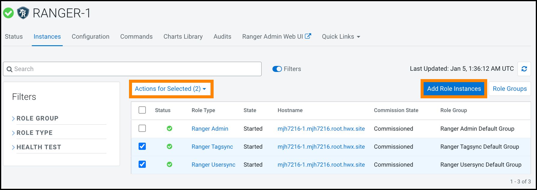 Stopping, deleting and adding role instances