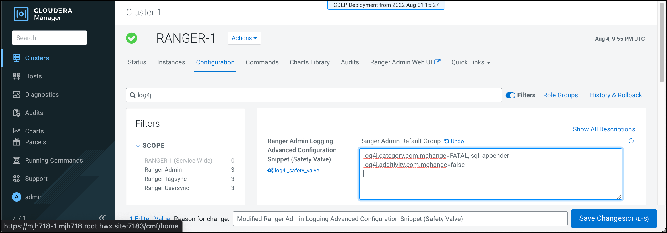 Suppressing Ranger db connection notifications