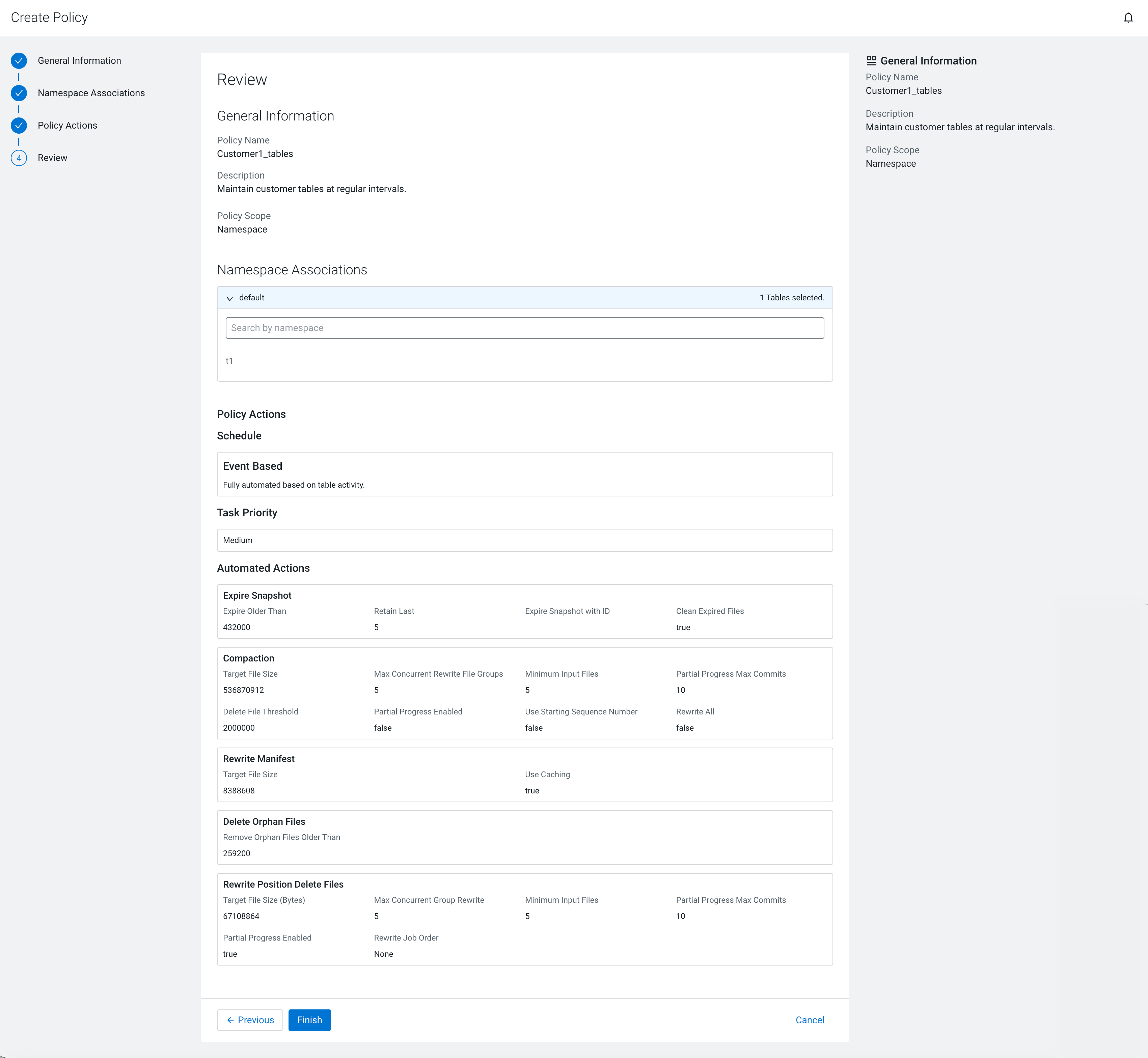 The image shows the Namespace Associations tab and the tab details.
