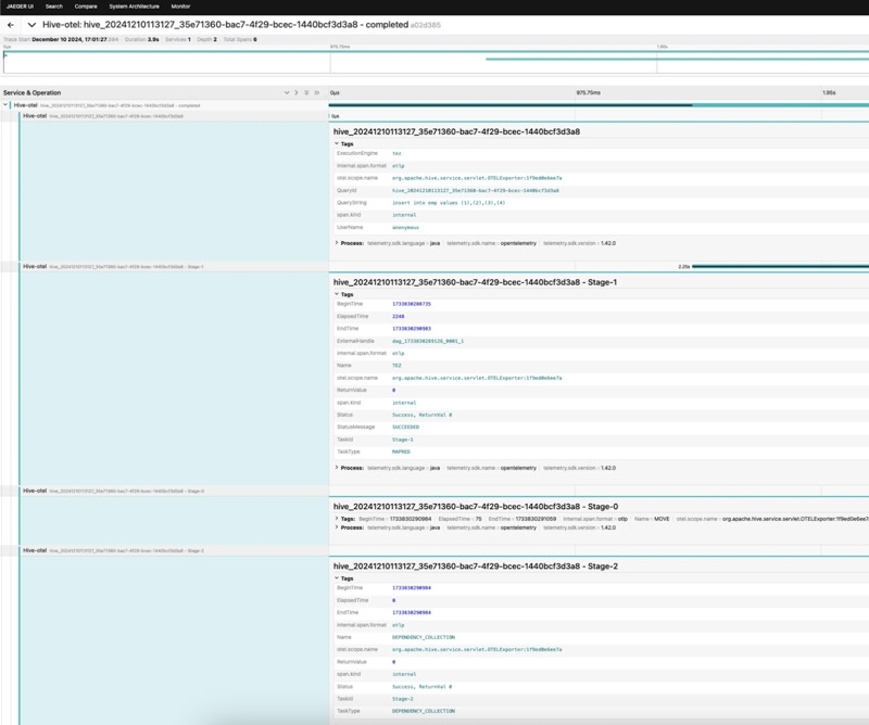 Expanded view of a completed query