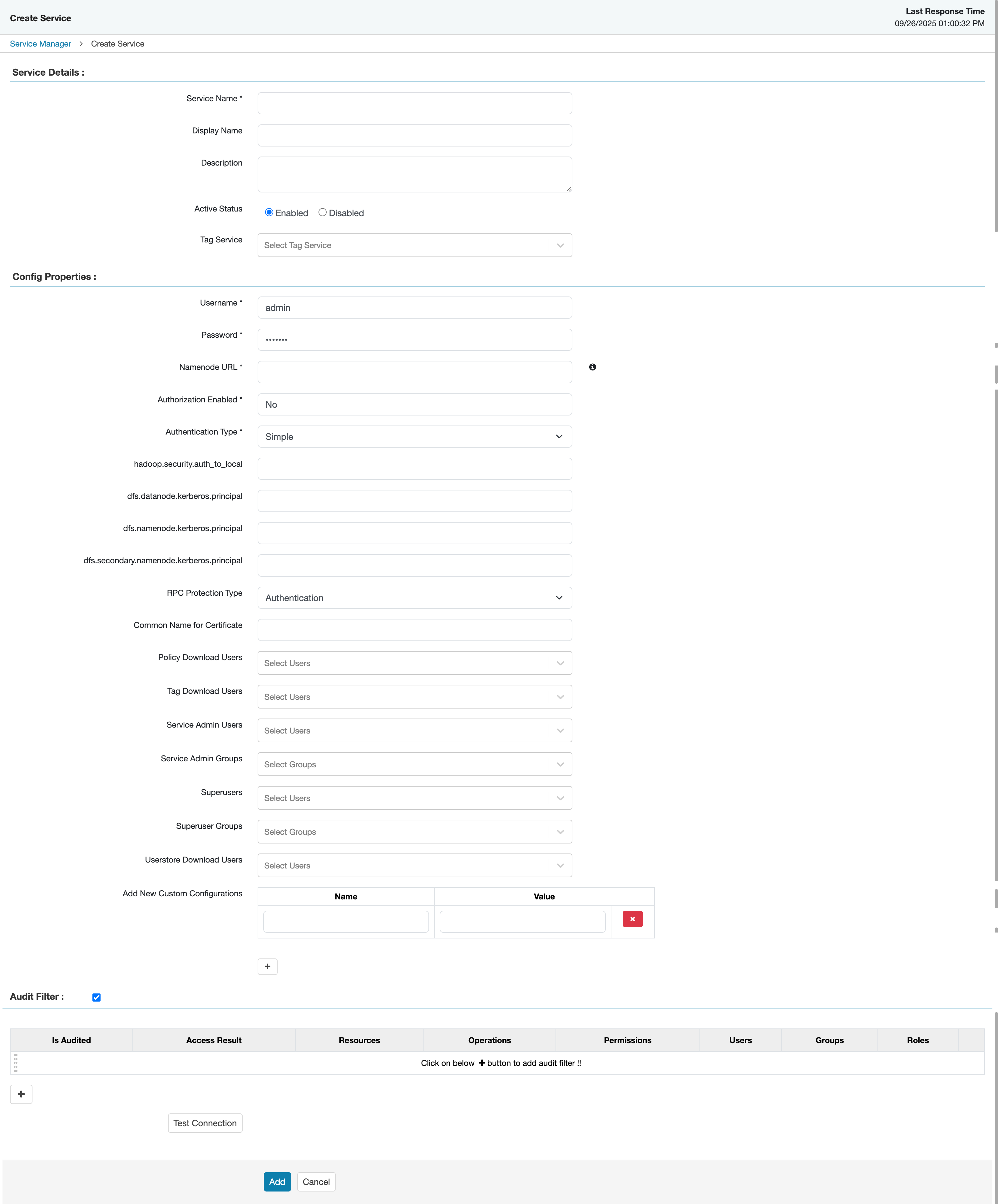Ranger> Create Service page.
