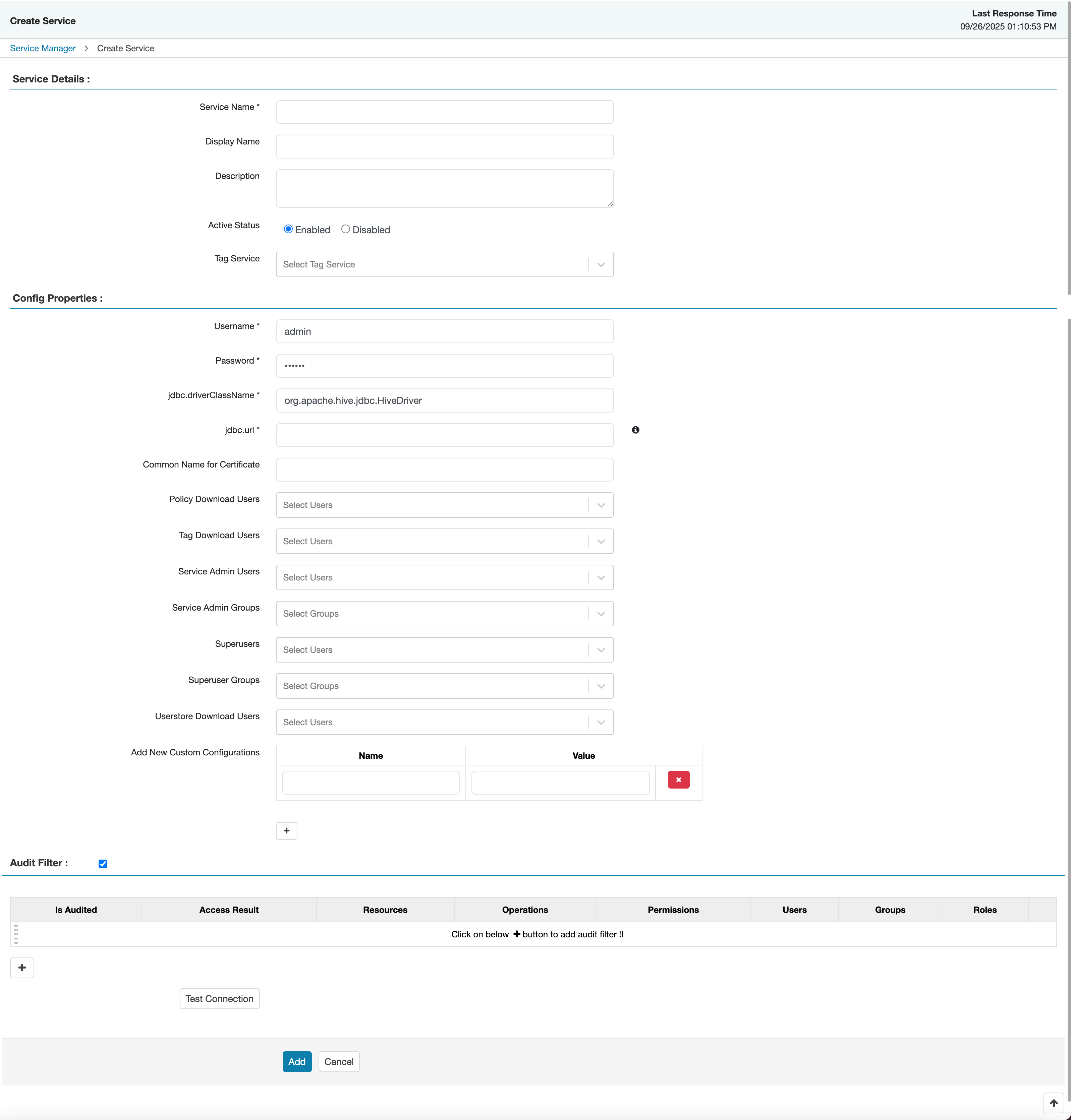 Ranger > Create Service page.