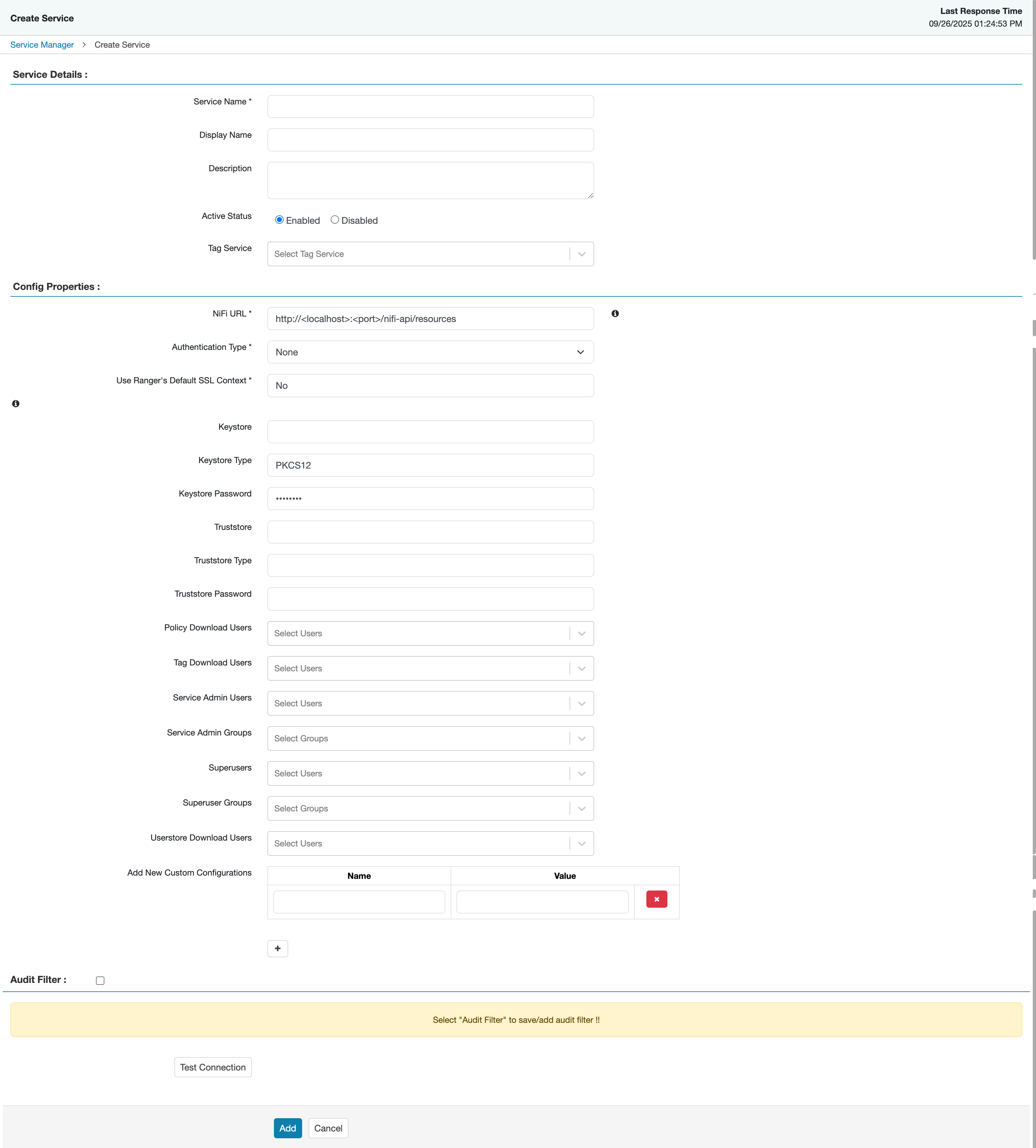 Ranger > Create Service page.