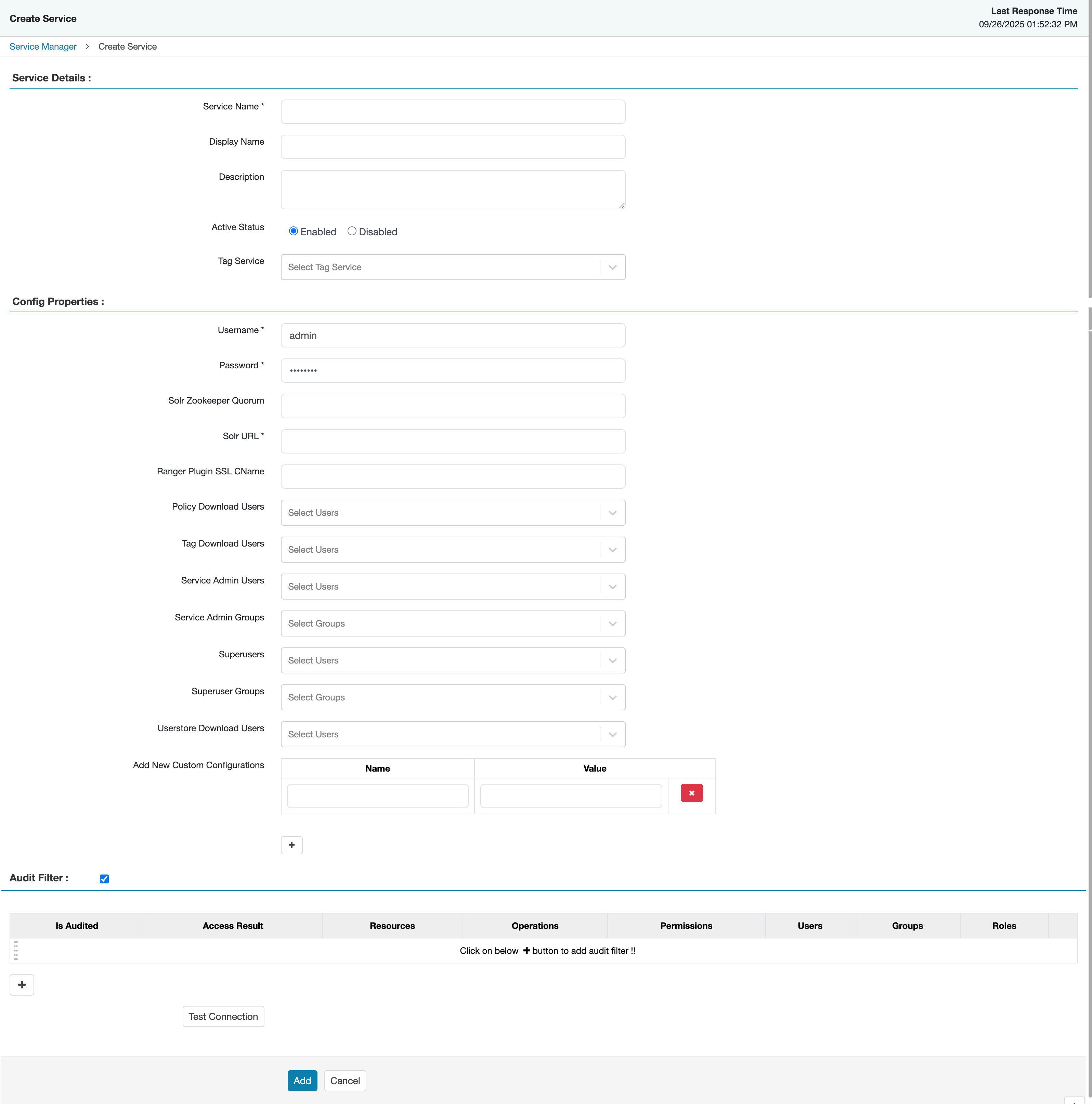Ranger > Create Service page.