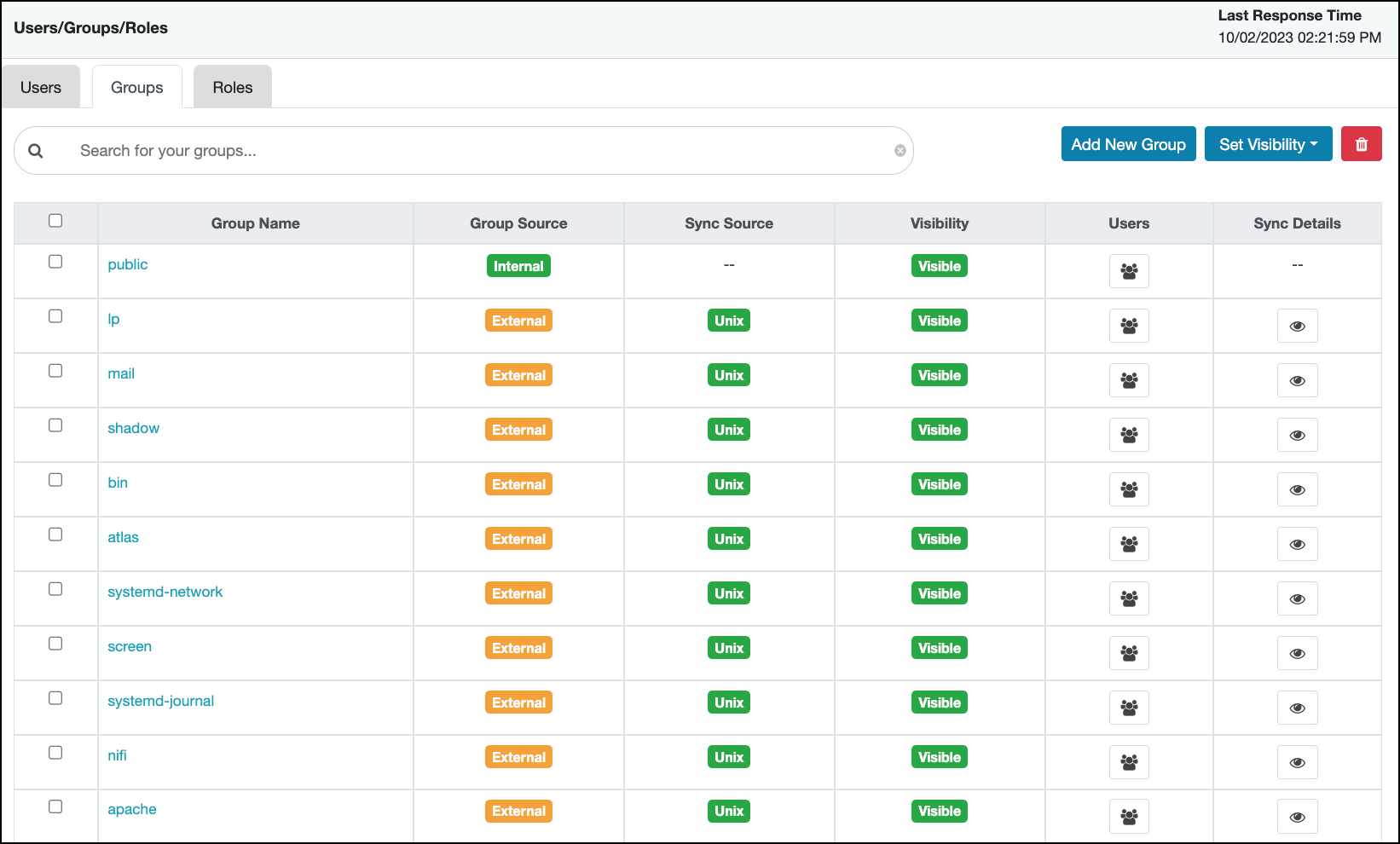 Users/Groups List with Groups tab active