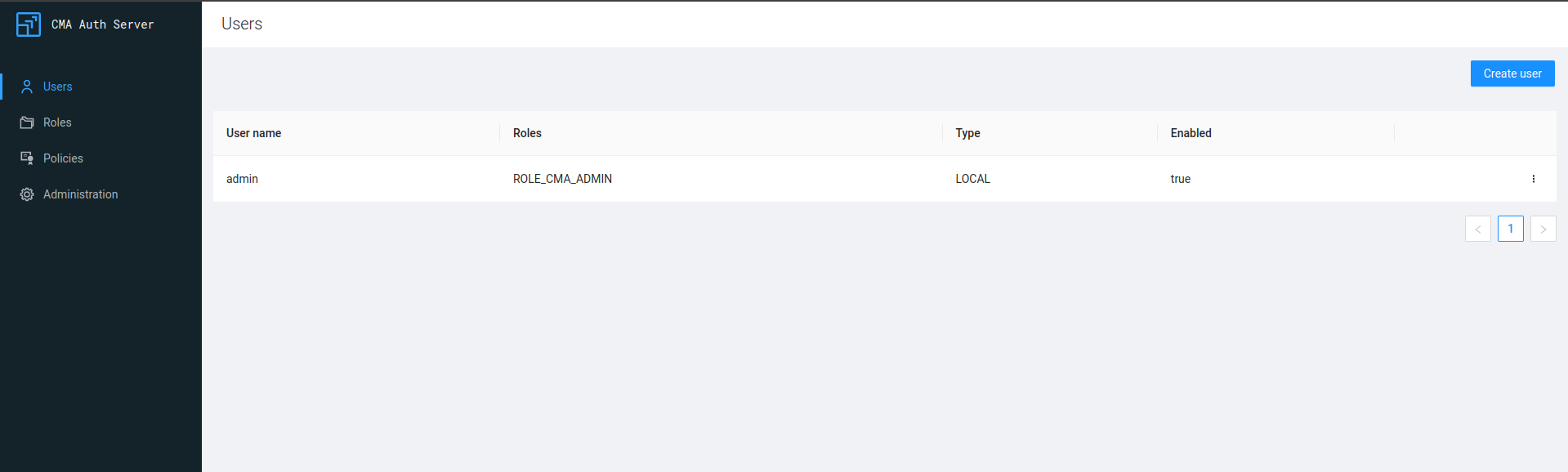 Cloudera Migration Assistant Auth Server Users tab