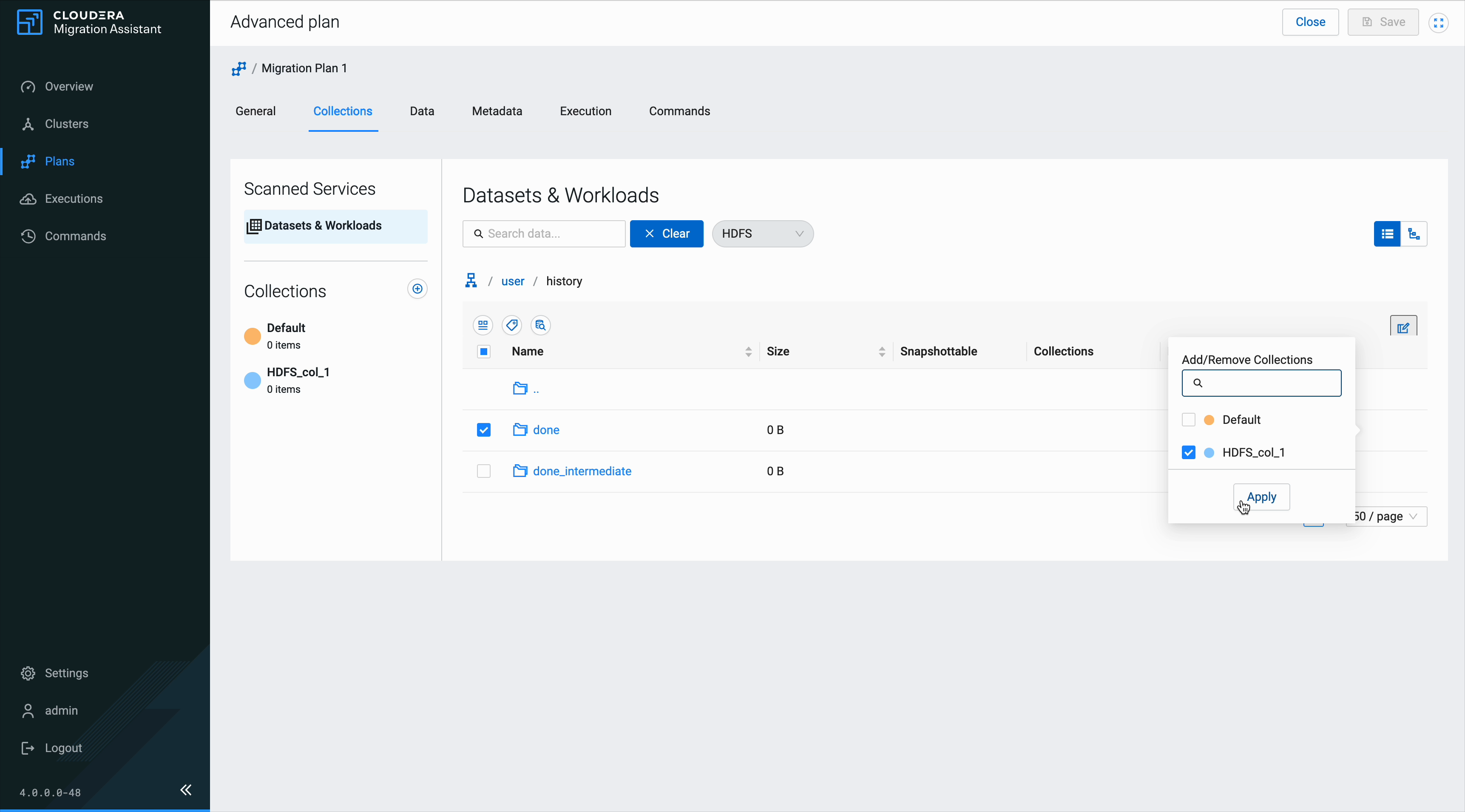 Cloudera Migration Assistant assign to collection