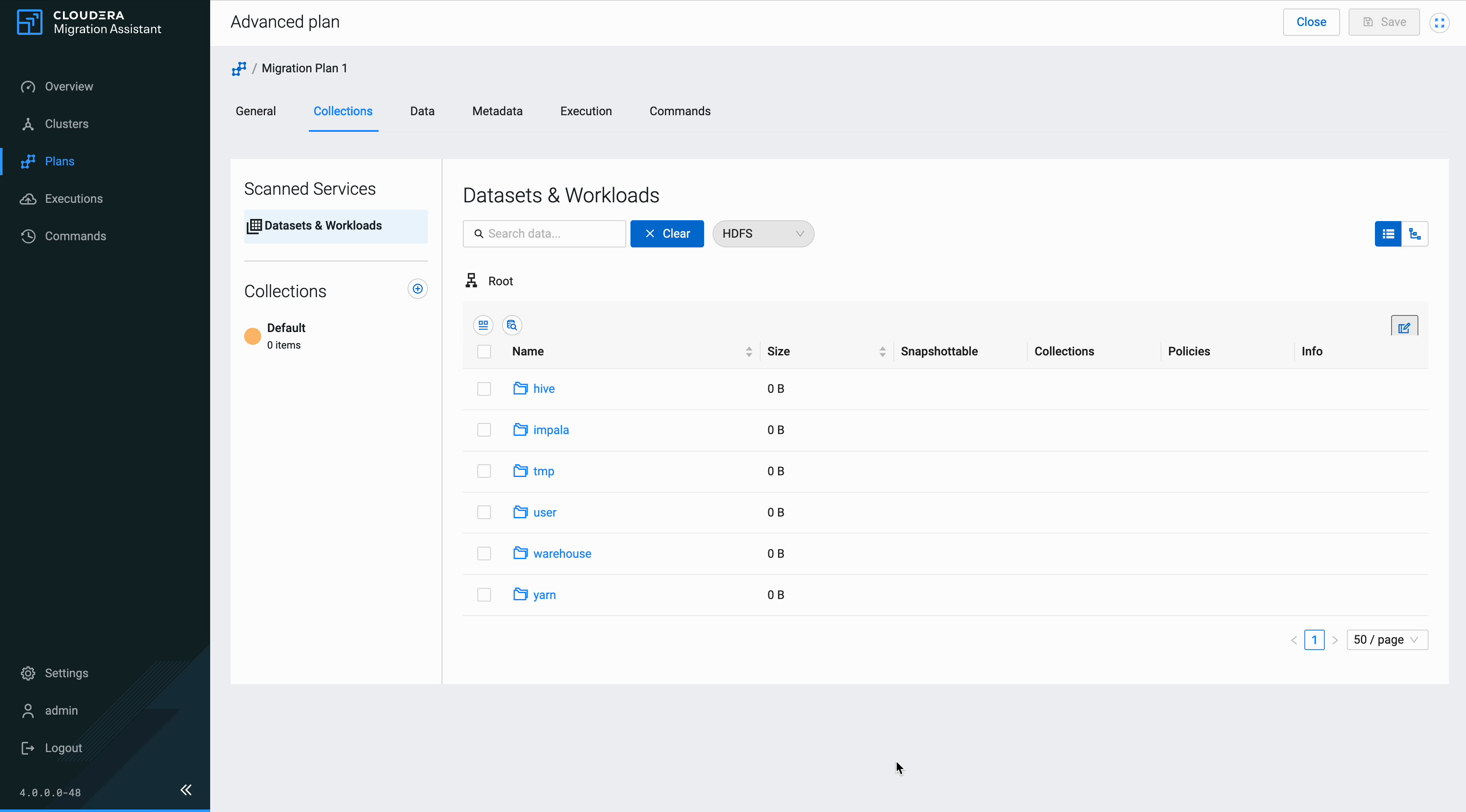 Cloudera Migration Assistant collections browser