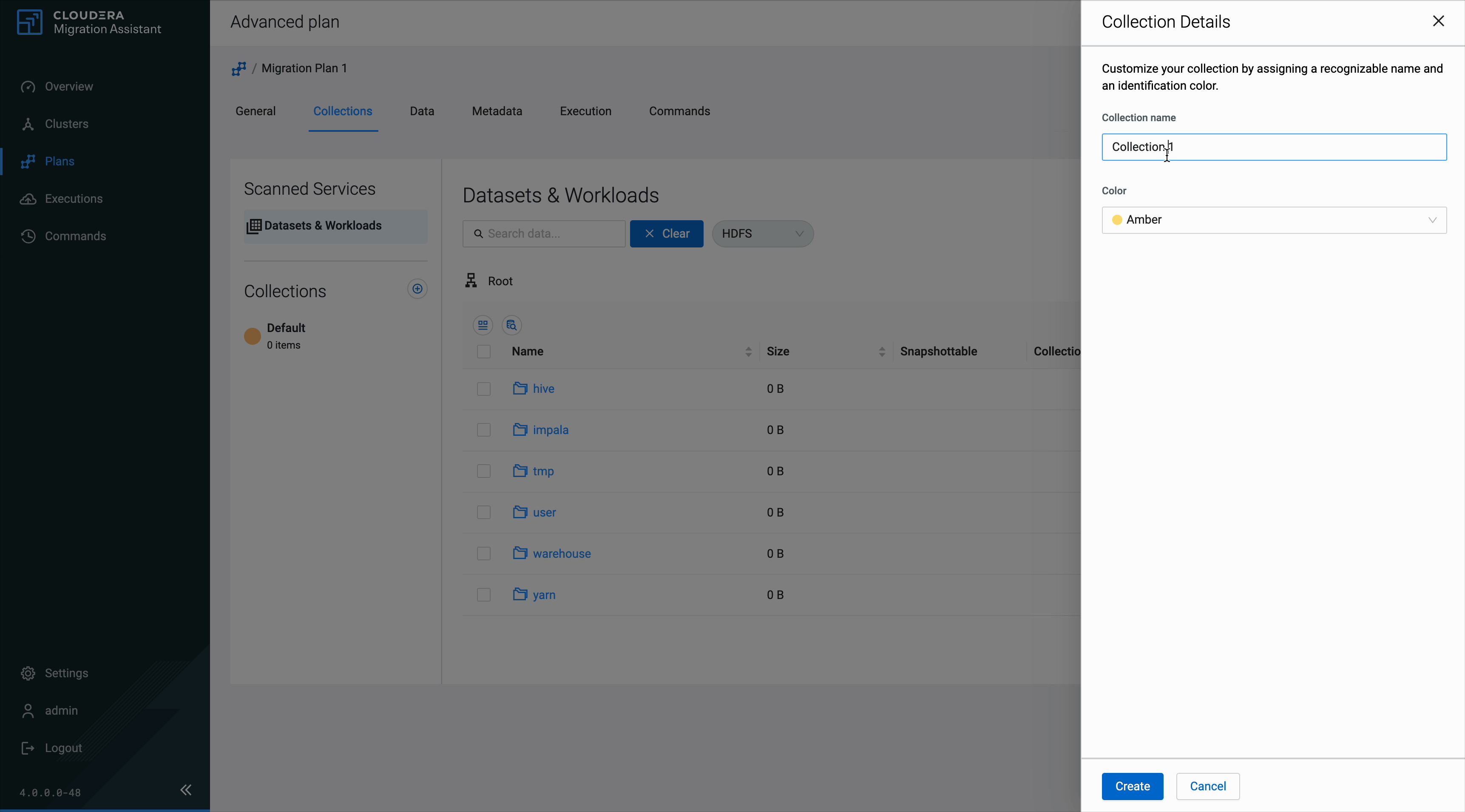 Cloudera Migration Assistant create collection