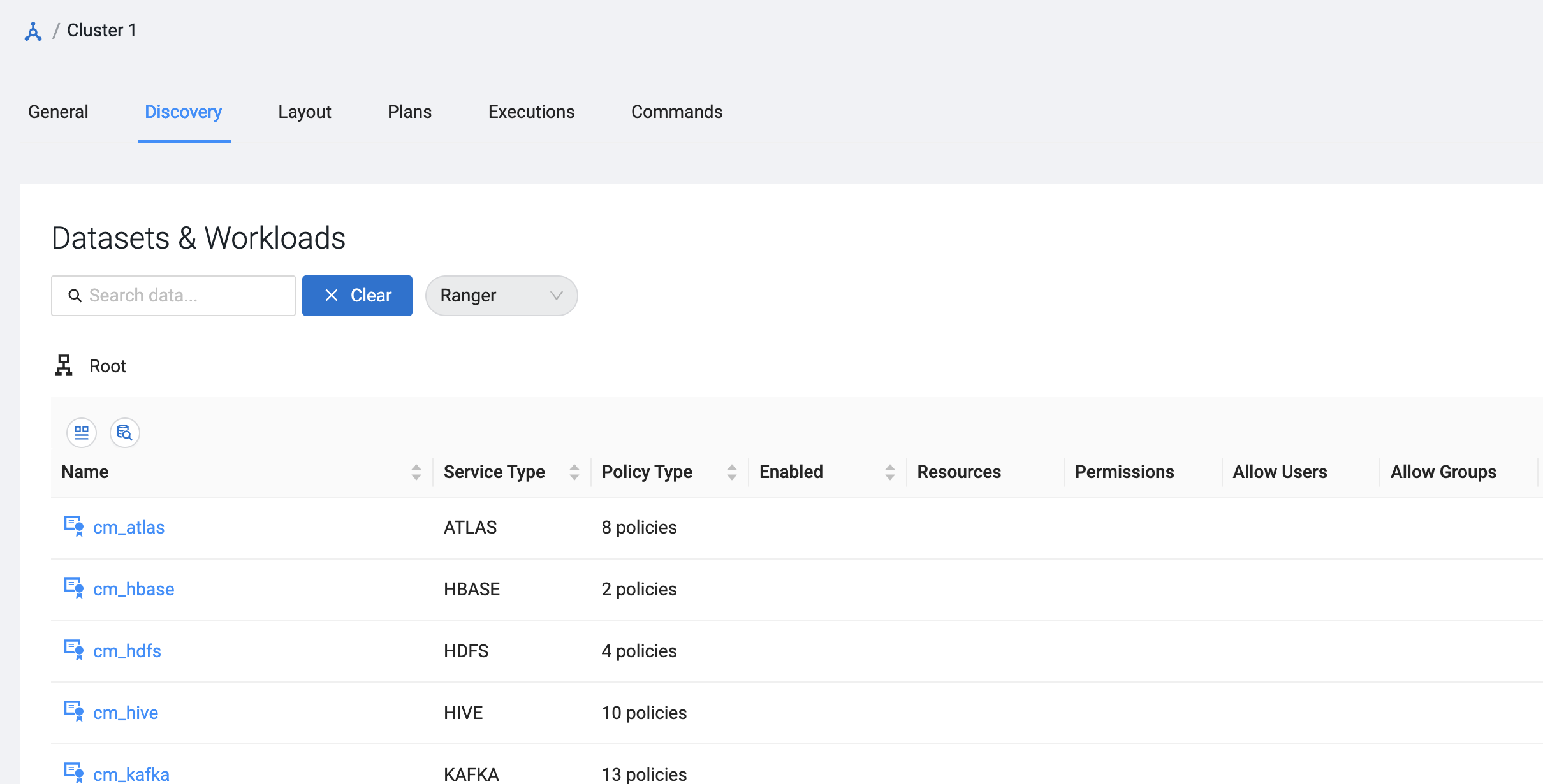 Ranger Discovery browser showing discovered services