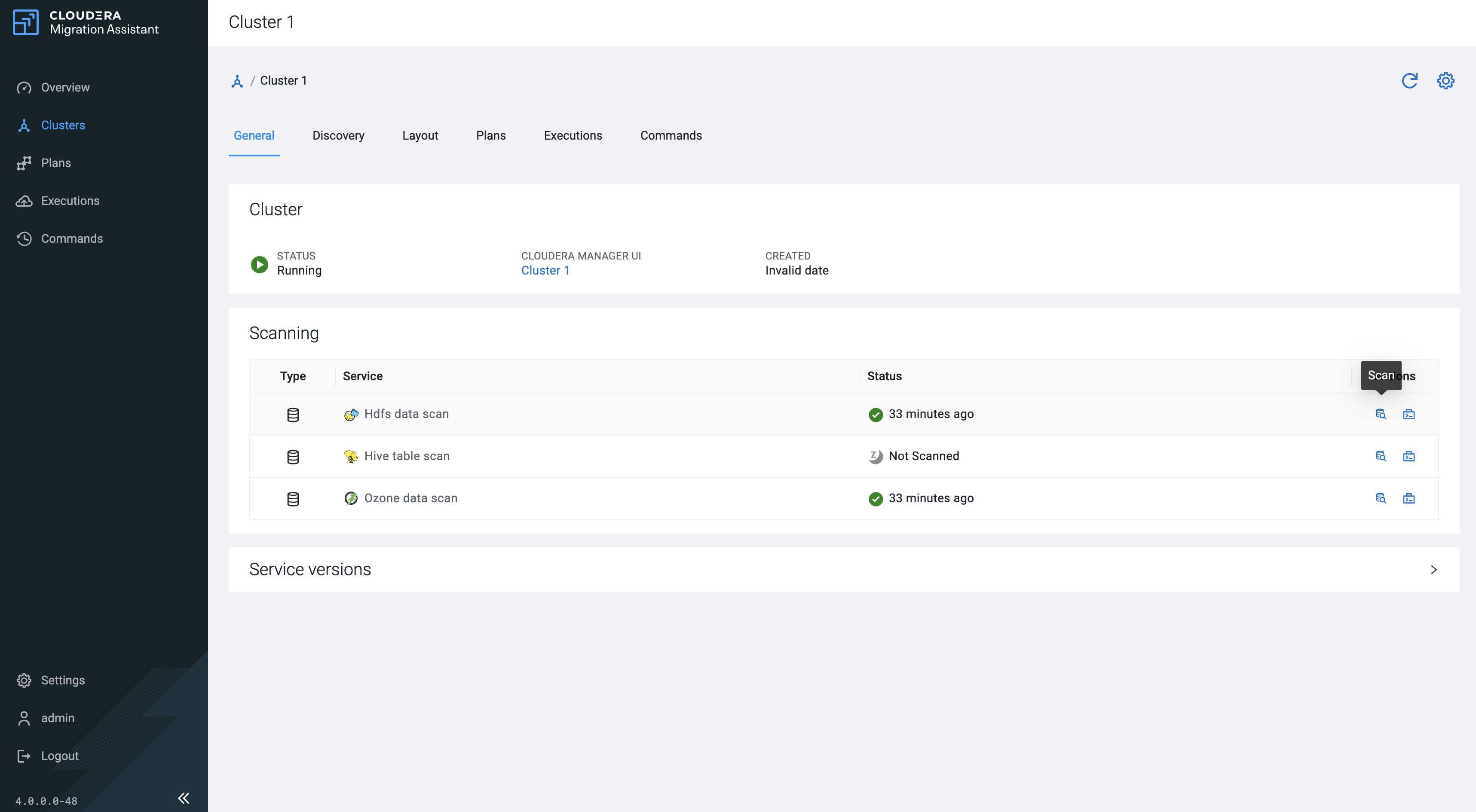 Cloudera Migration Assistant cluster scanning