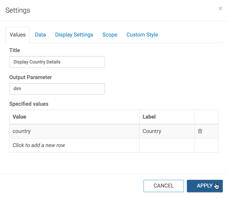 Configuring Values Settings for the Optional Dimension