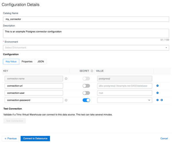 Example of a default template for a Cloudera certified Trino connector