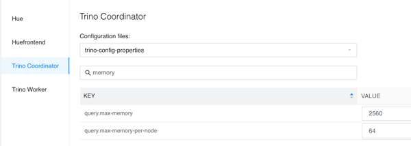 Properties to configure resource management for Trino Virtual Warehouse