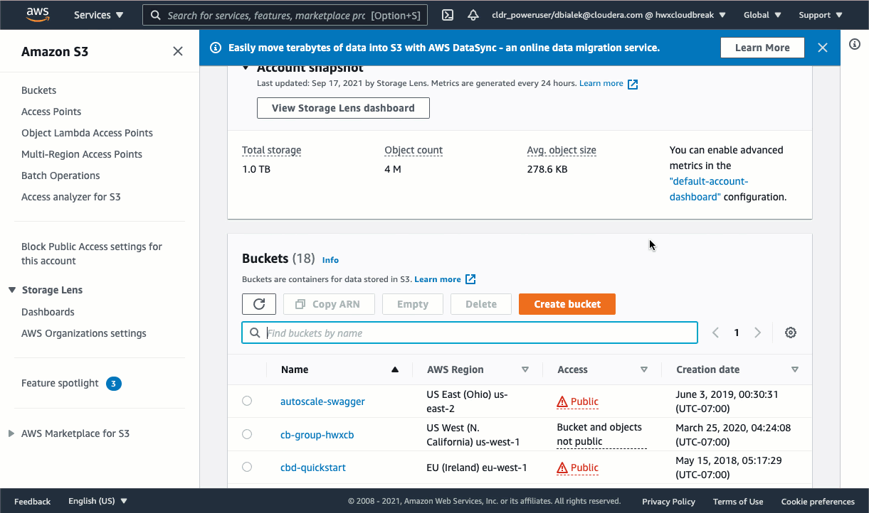 Animation of S3 bucket creation in AWS console