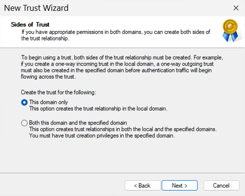 Windows Server 2025 user interface, Sides of Trust modal window