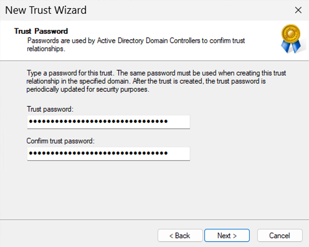 Windows Server 2025 user interface, Trust Password modal window