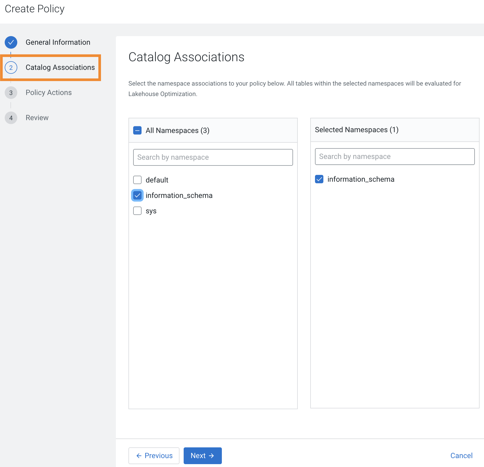 The image shows the Catalog Associations tab and the tab details.