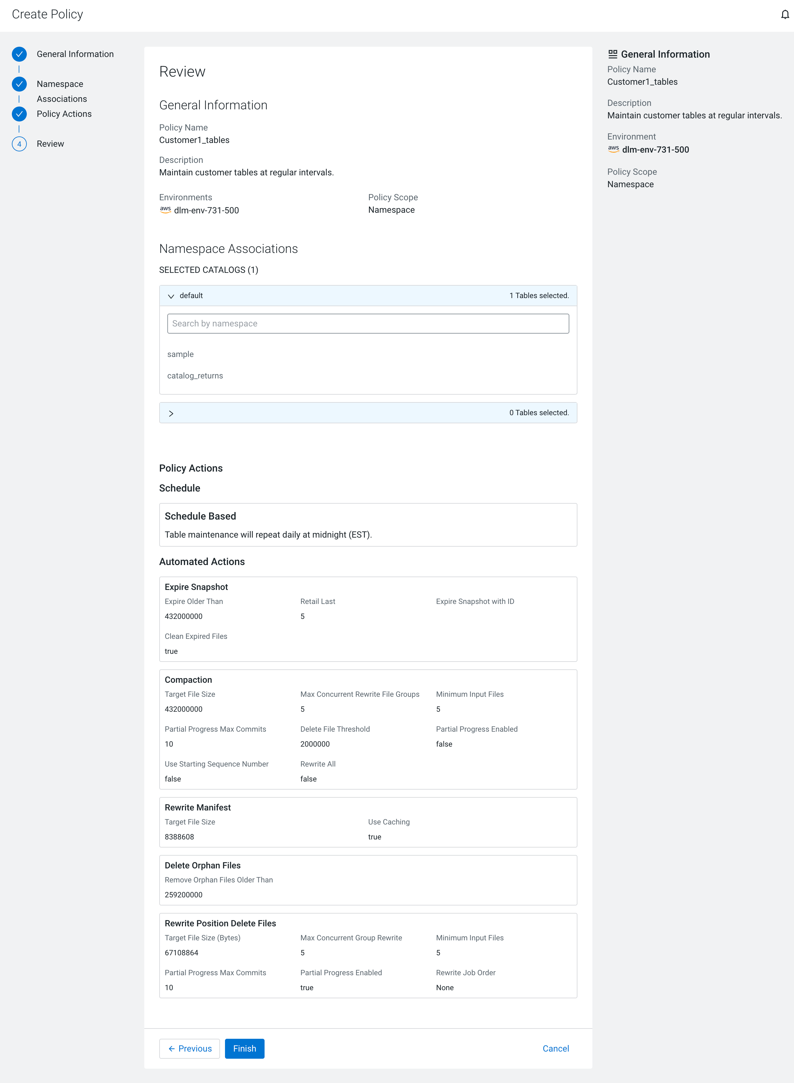 The image shows the Namespace Associations tab and the tab details.