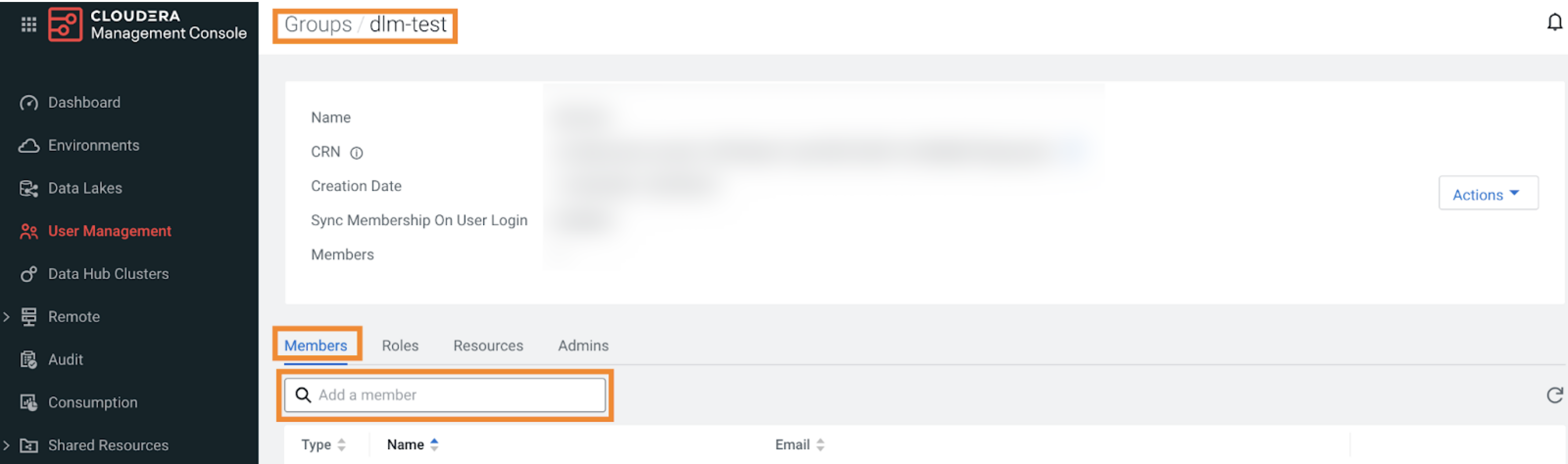 The image shows the Members tab in User Management.