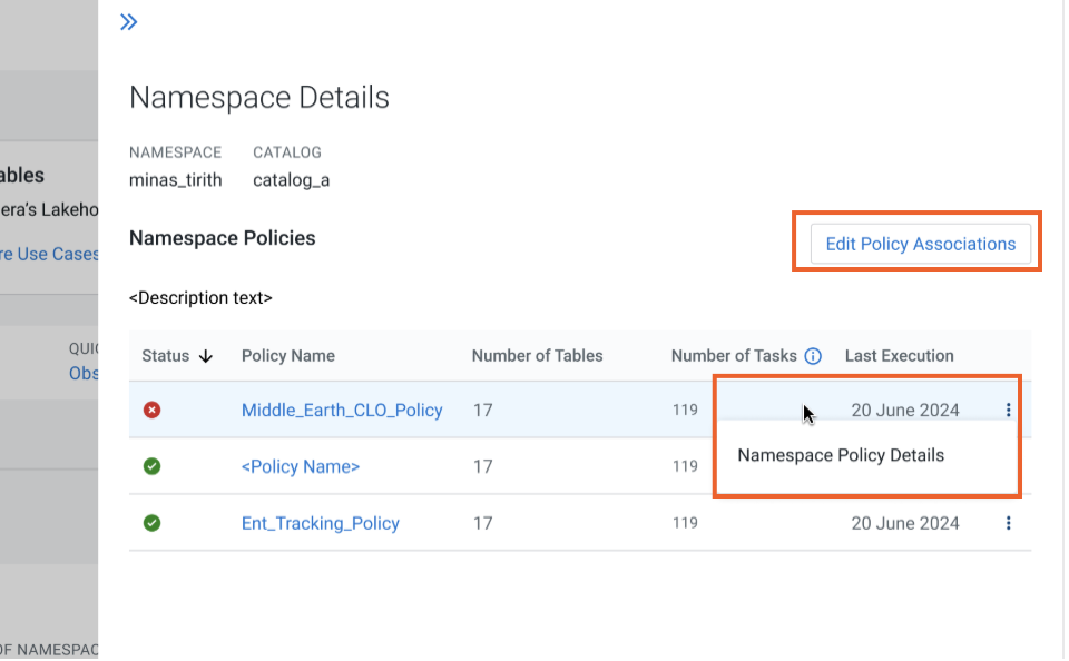 The image shows the Edit Policy Associations modal window.