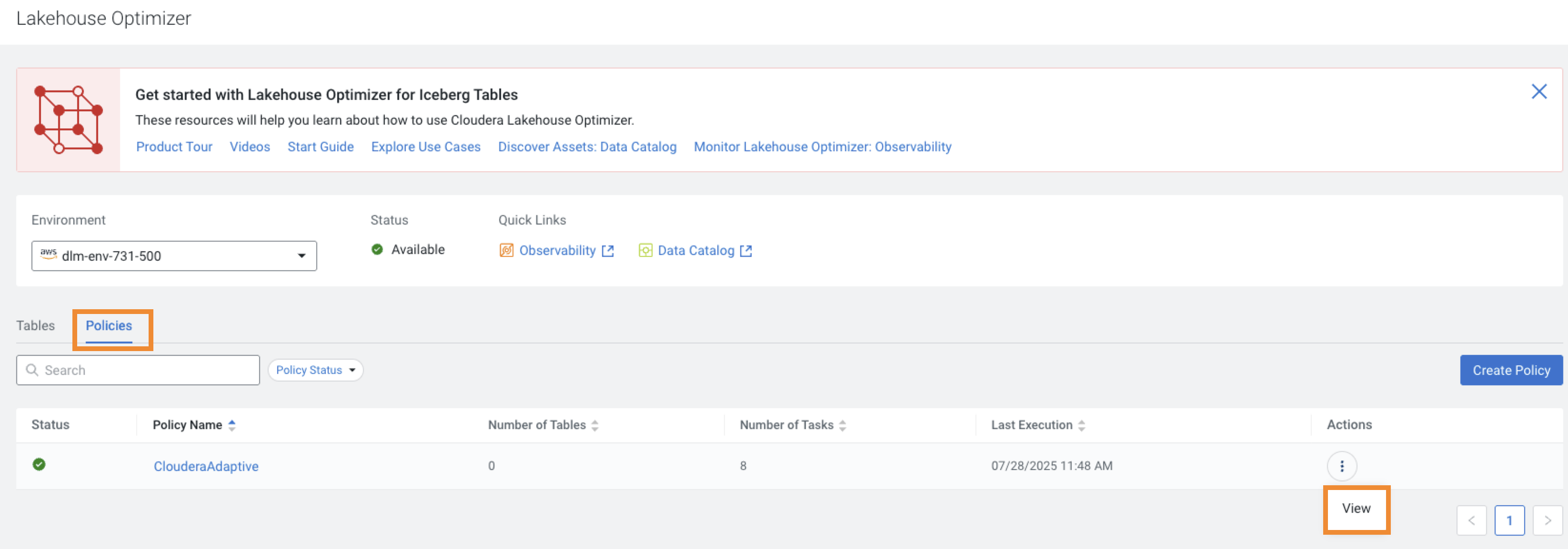 The image shows the Policies tab.