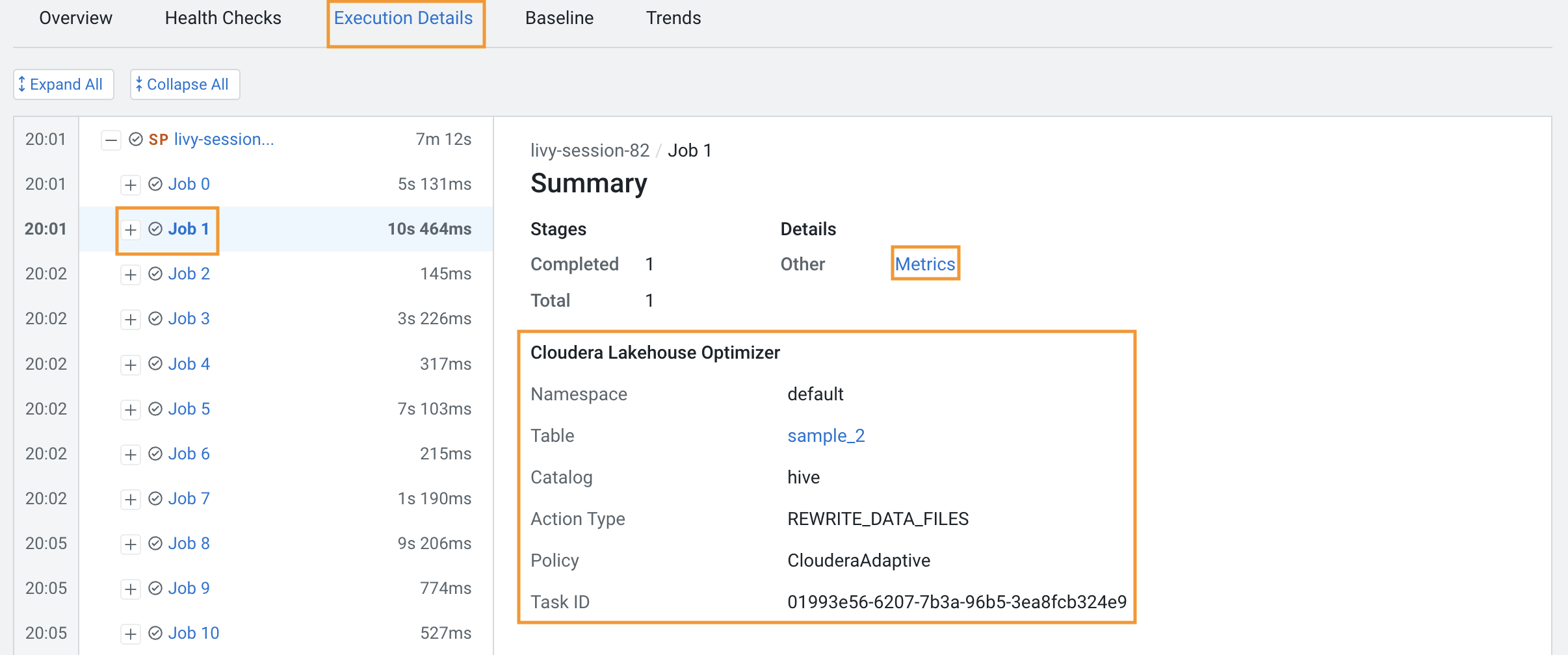 The image hows the Lakehouse Optimizer subsection in the Summary section.