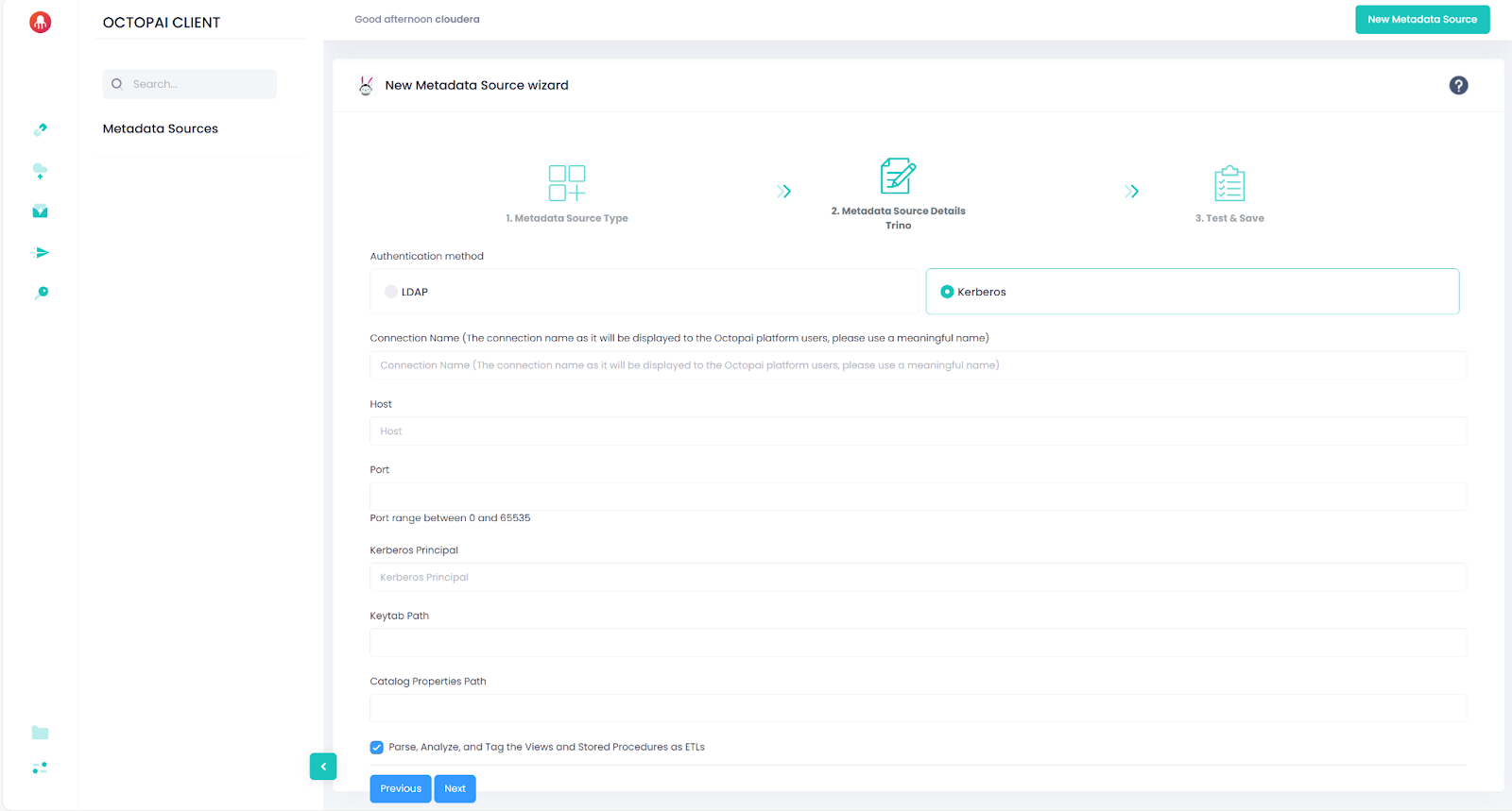 Kerberos authentication configuration fields for the Trino connector