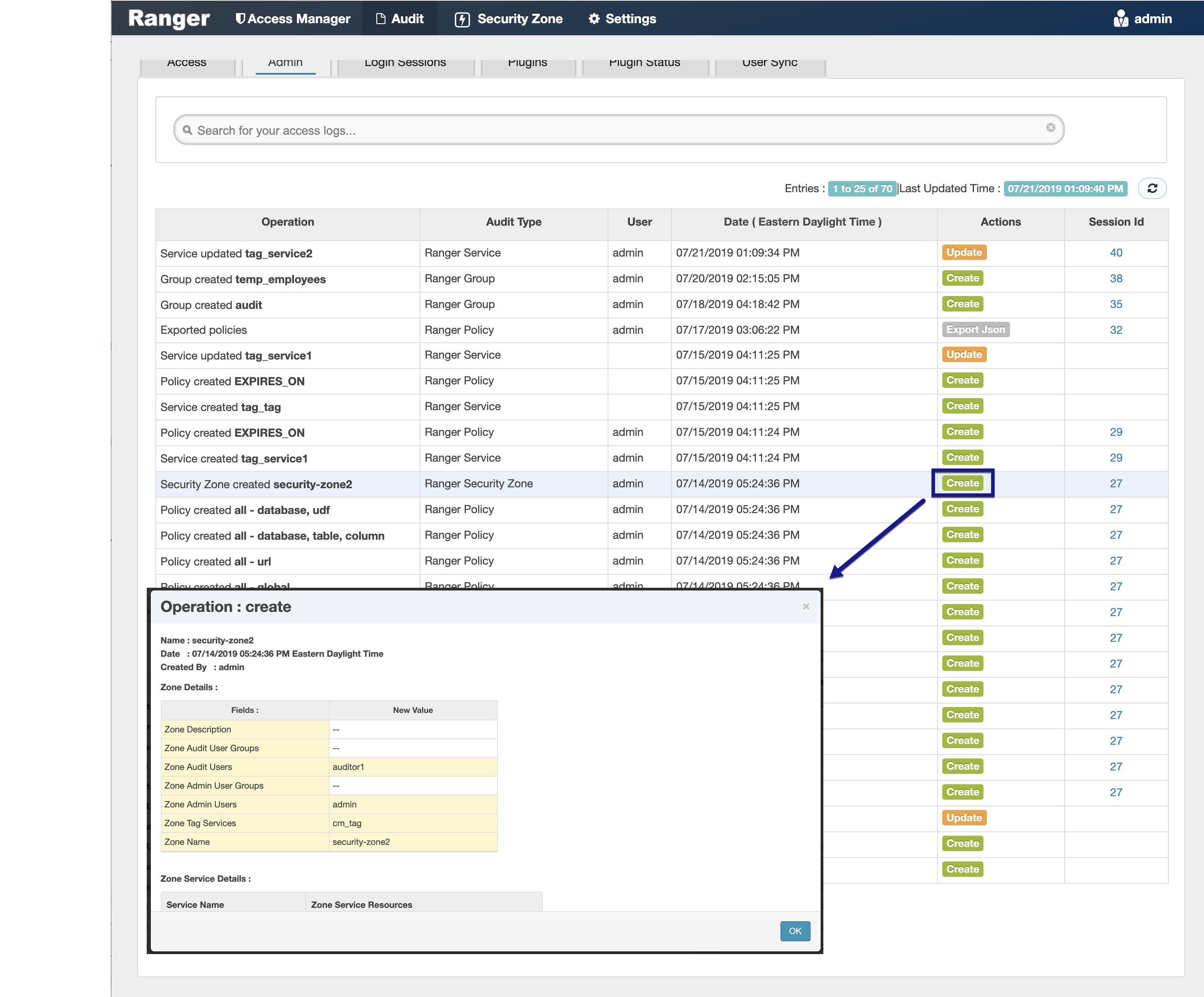 Audit >Access: create example