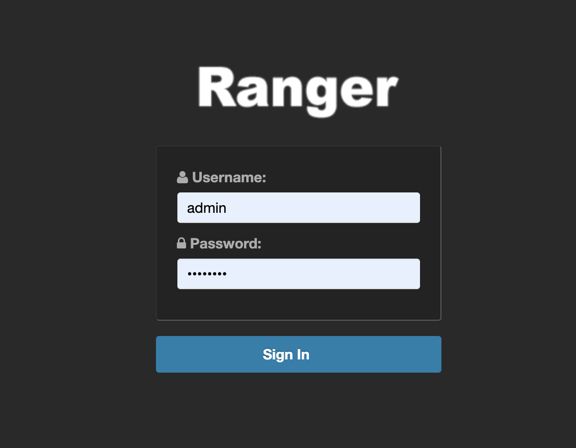 Ranger login page.