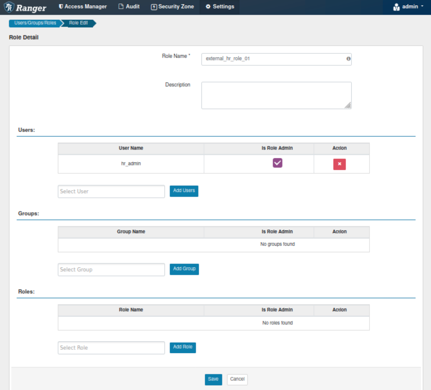 Editing a role in Ranger