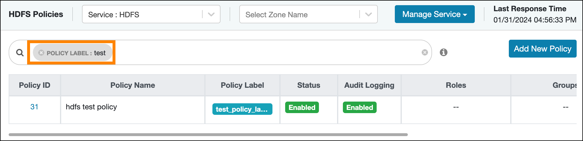 Filtering Resource-based policies for HDFS service by label