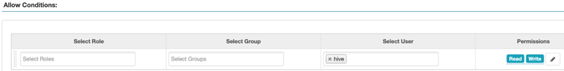 Setting allow conditions for Ranger S3 policy for Hive user