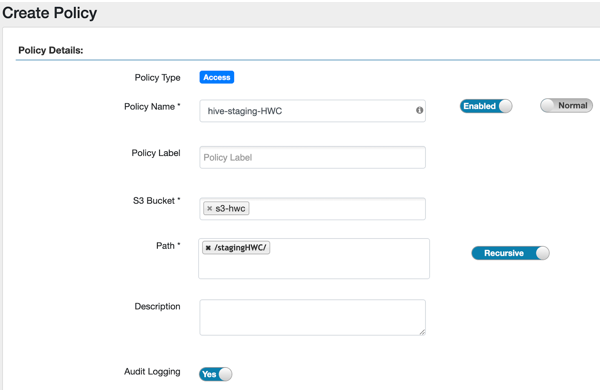 Creating a Ranger S3 policy for hive user