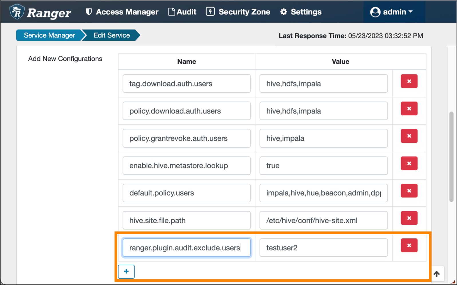 Adding an exclude users property to the HadoopSQL service