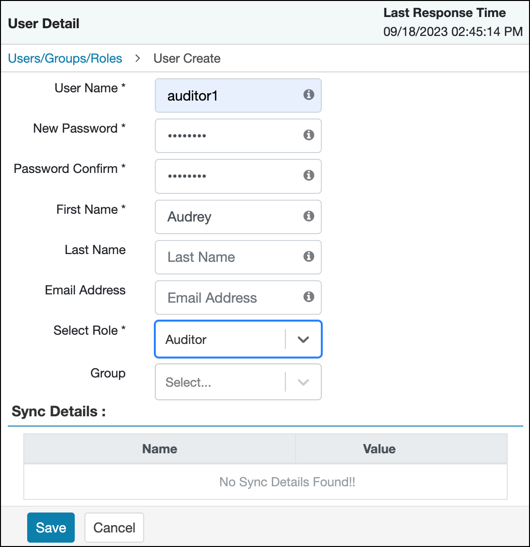 Adding an Auditor, Select Role = Auditor