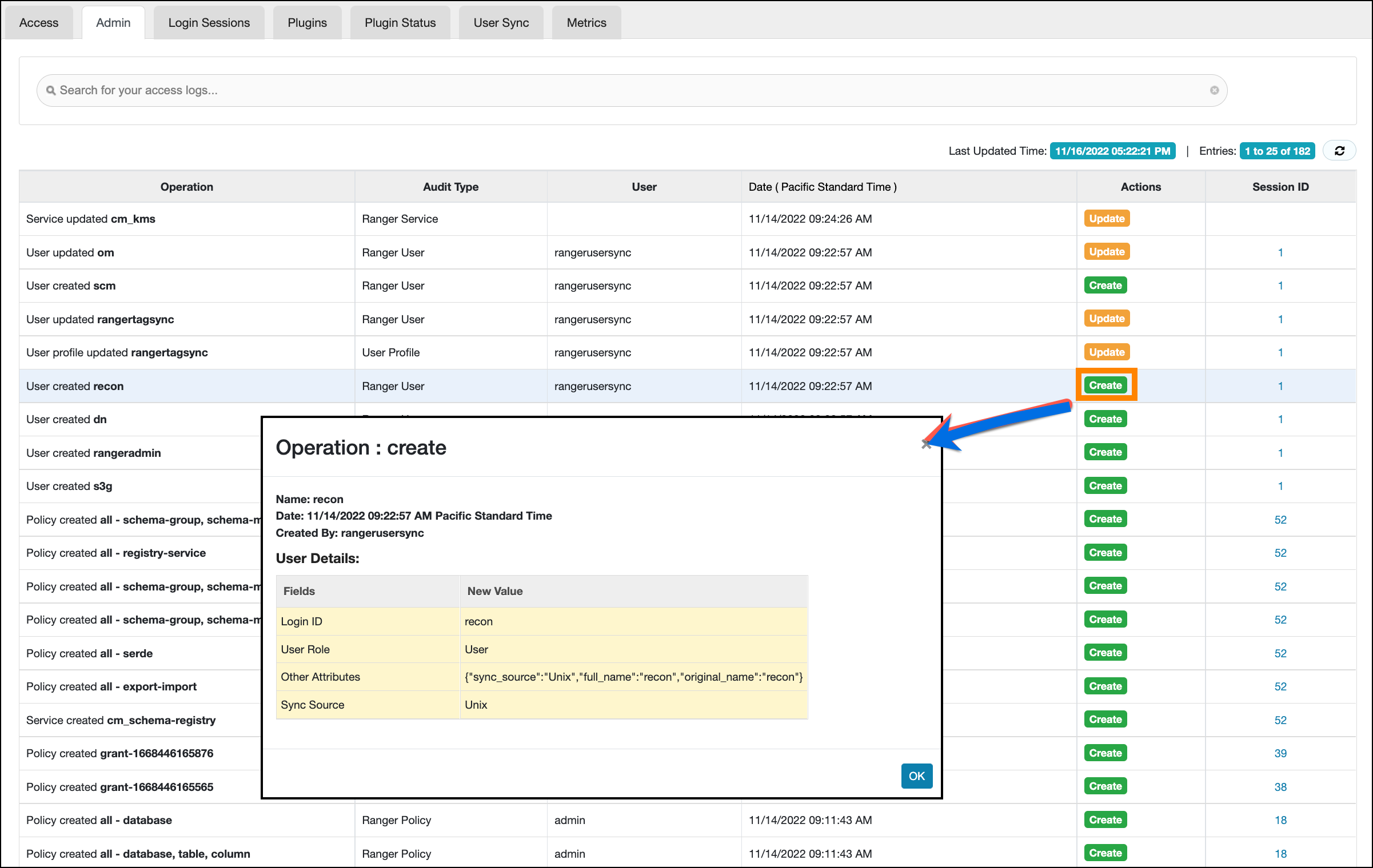 Audit >Access: create example