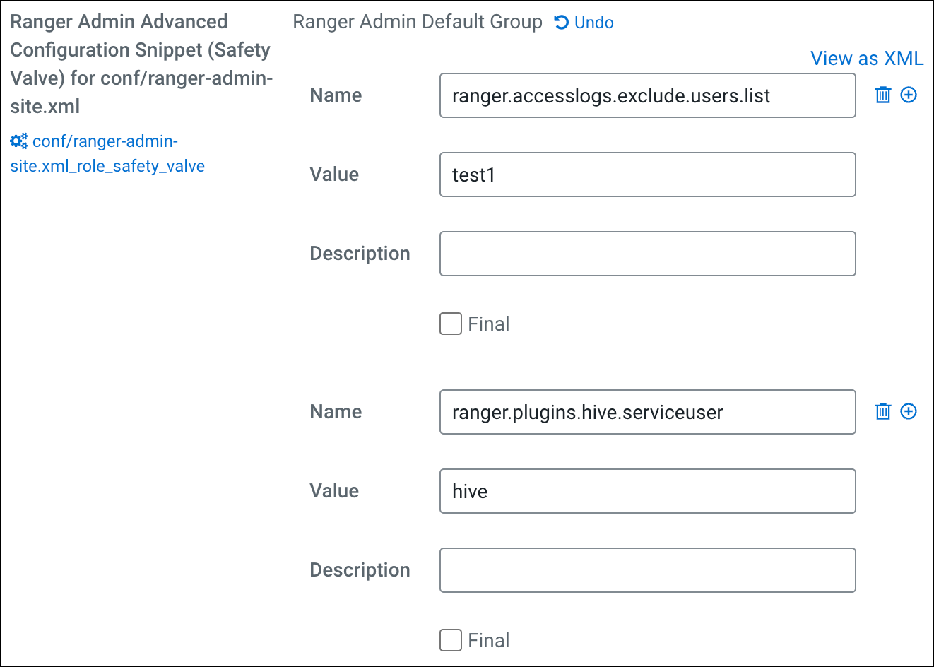 Filtering out service and user logs for Hive service