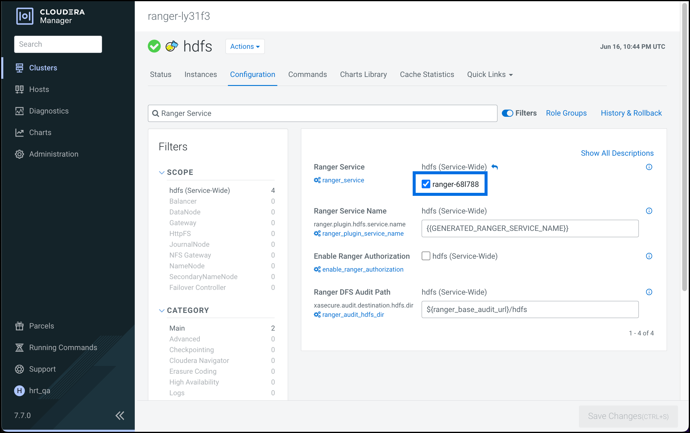 Enabling HDFS Ranger plugin parameter on a Data Hub